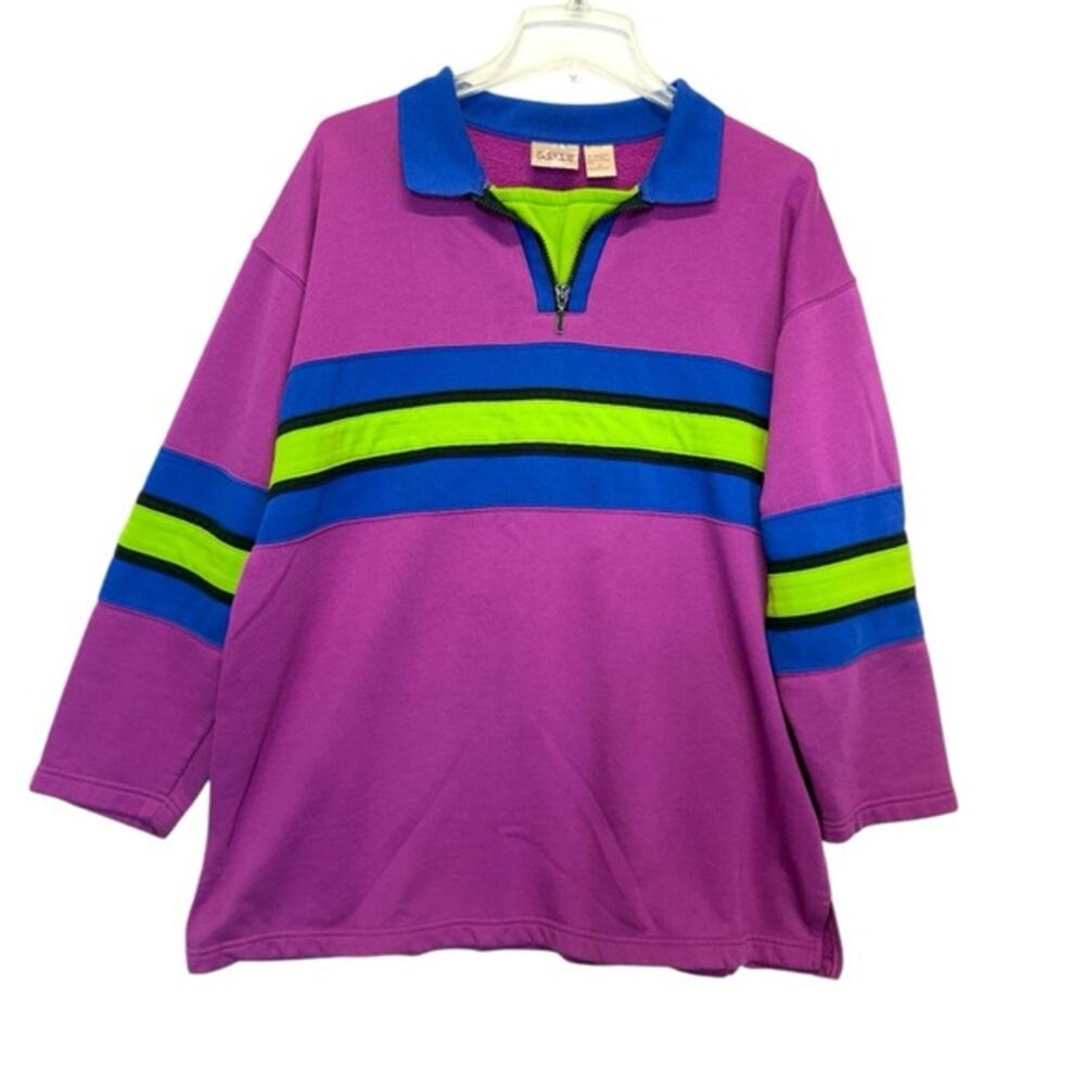 Vintage Laura Gayle 1/4-Zip Rugby Sweatshirt Women’s XL Color-Block Retro 80s